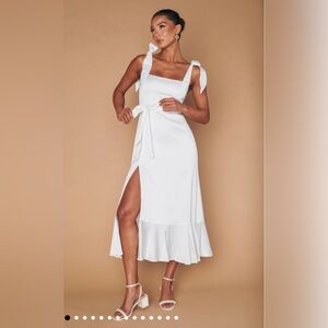 Show Me Your MuMu White Ruffled Wrap Midi Dress